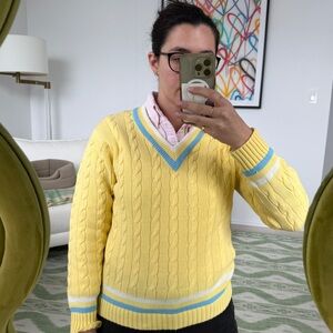 Vintage Puritan Rod Laver Yellow & Blue Cable Knit Sweater Medium